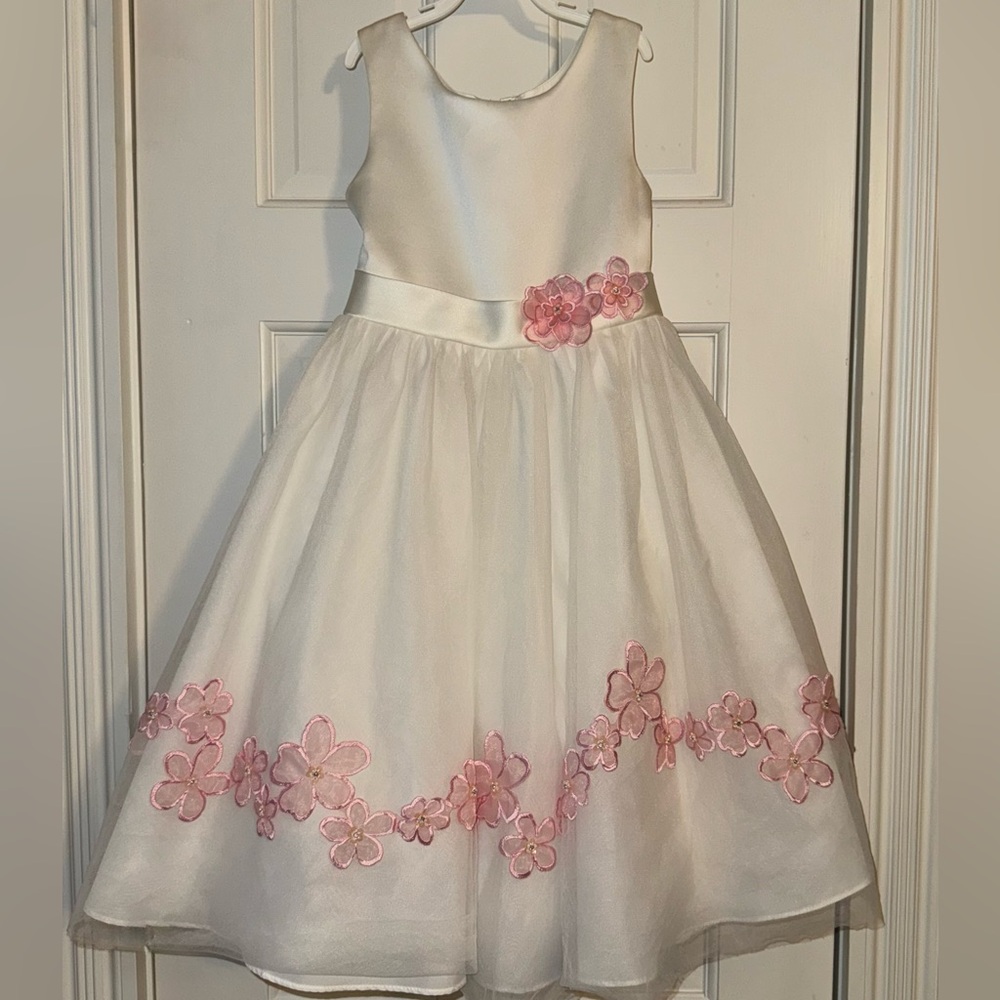 Alfred Angelo White Dress with Pink Floral Accents, Size 5 NWOT